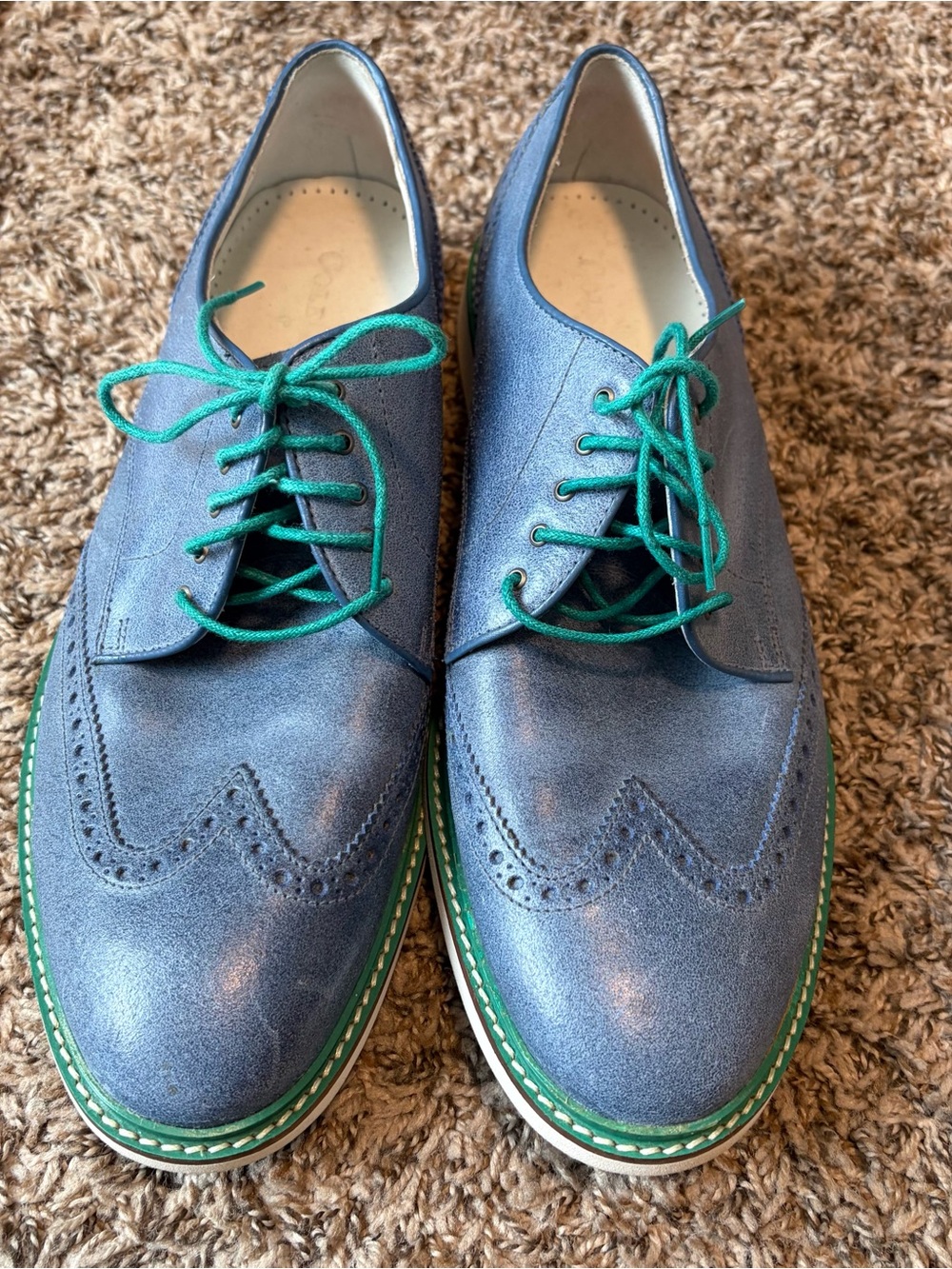 Cole Haan Blue Wingtip Oxfords with Green Laces
